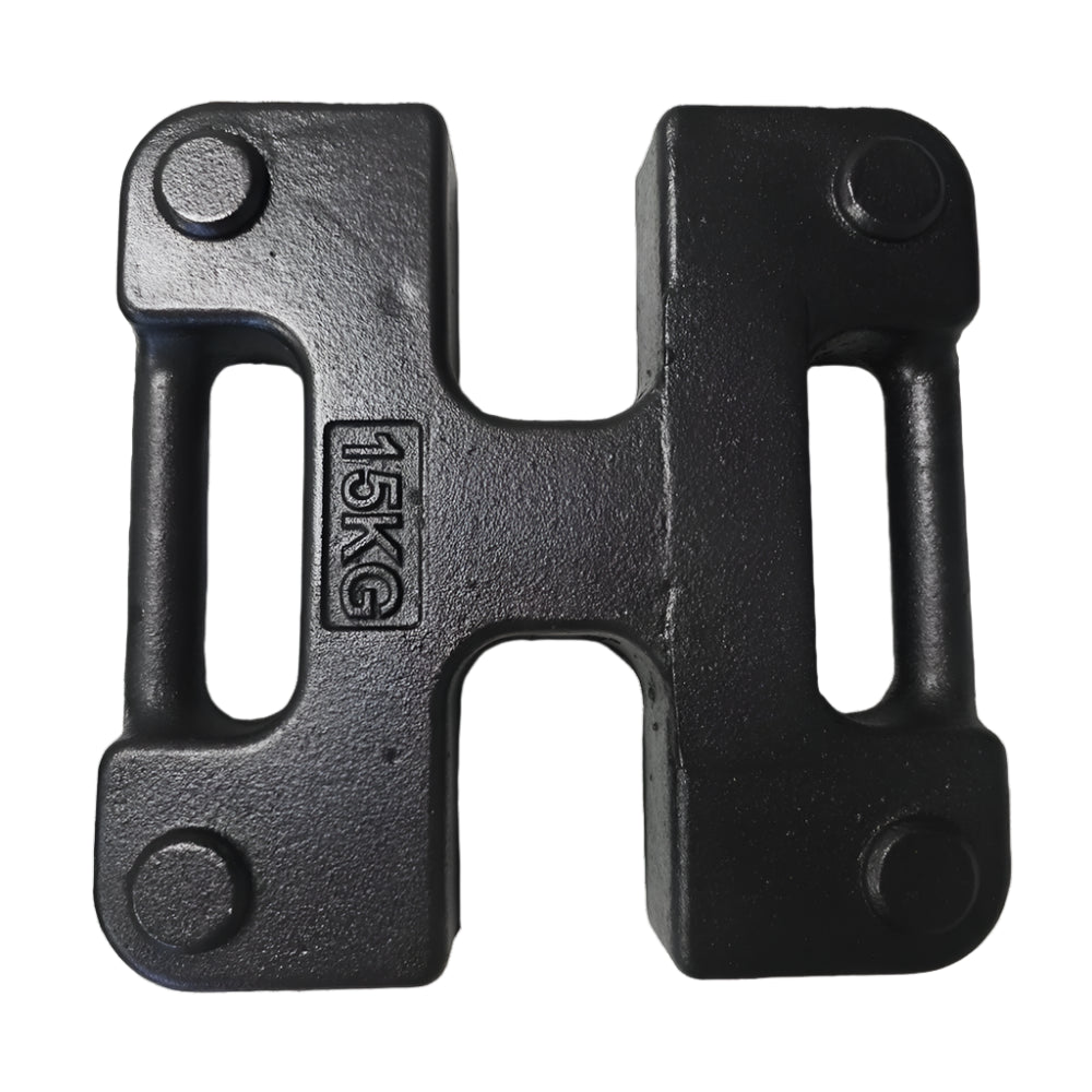 Black H weight plate with '15 kg' marking