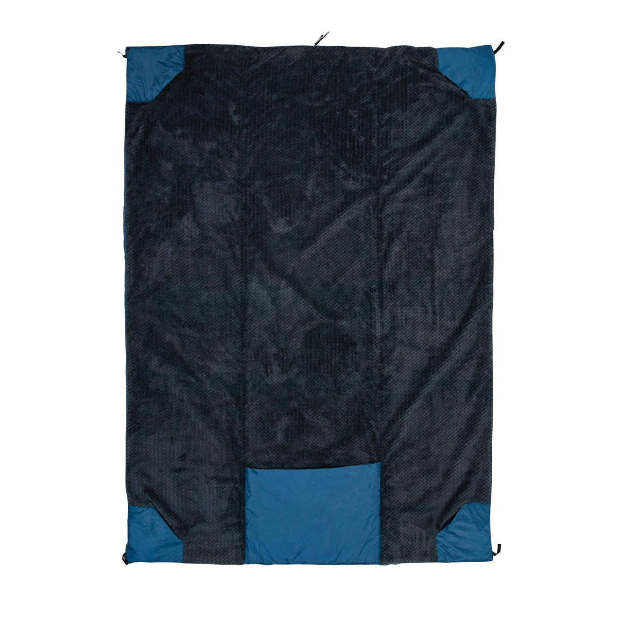 Black and blue sleeping bag on a white background