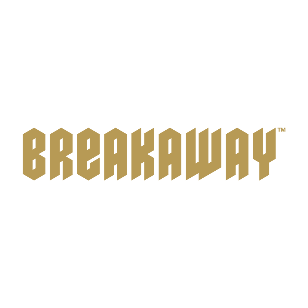 Gold 'BREAKAWAY' logo on a white background