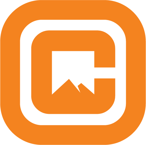 Outdoor Connection Logo with a white square and arrow inside an orange square