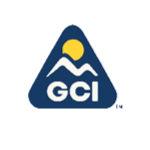 GCI logo with a blue triangle and yellow sun on a white background